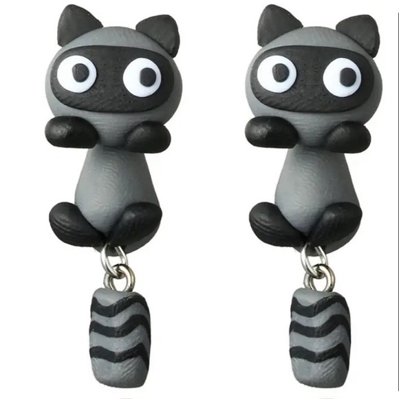 Clay Raccoon Earrings - Picture 1 of 6